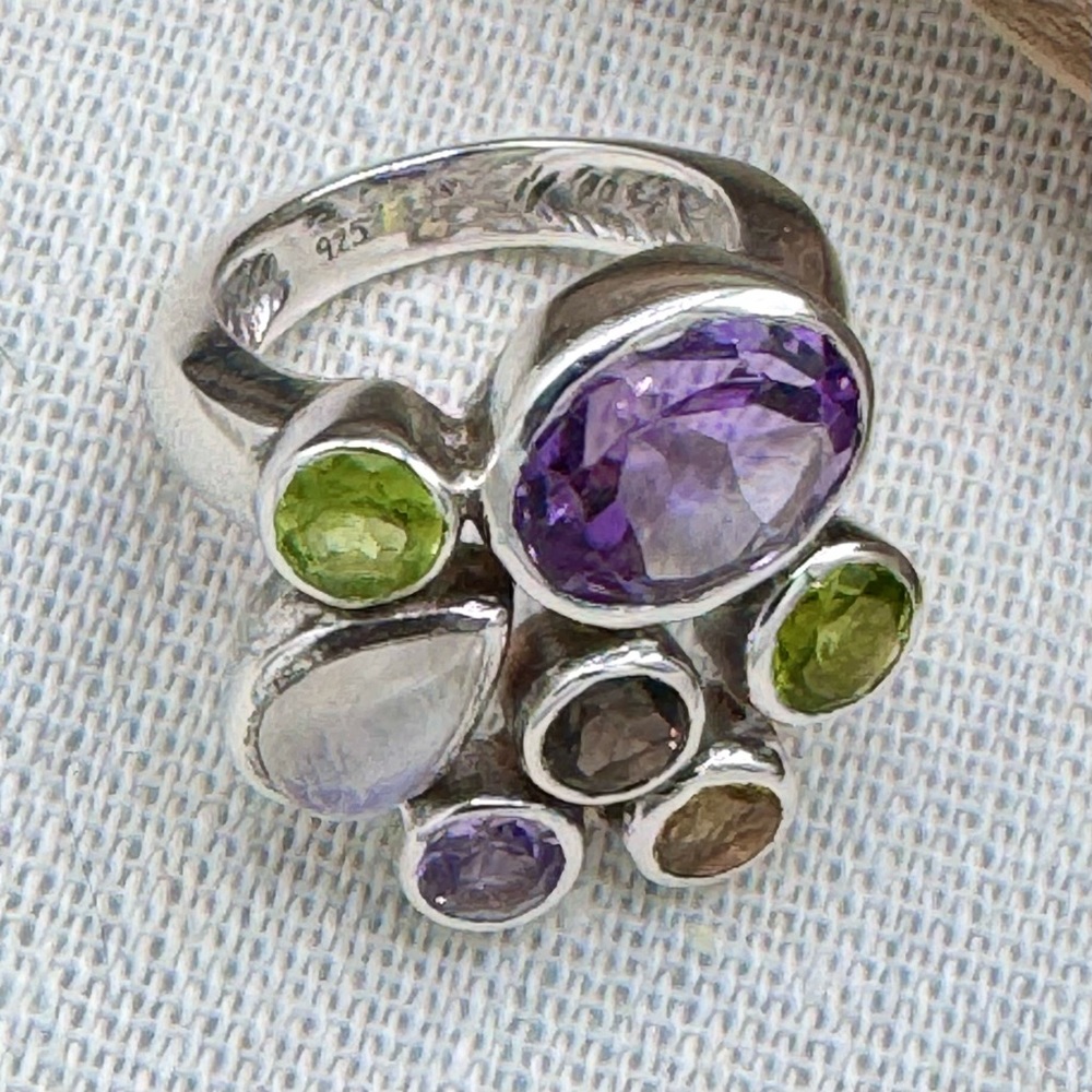 Sterling Silver Multi Gemstone Statement Ring. This a beauty. - Picture 3 of 5
